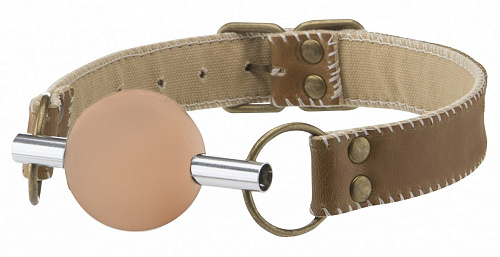 Бежевый силиконовый кляп-шар на кожаных ремешках Shots Media BV OU165BRN-F