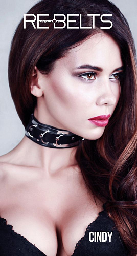 Чёрный ошейник с зеркальным элементом Rebelts Cindy Black 7731