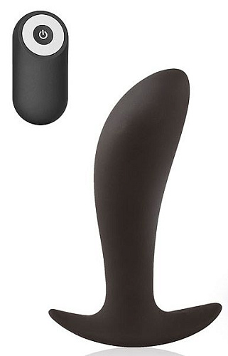 Чёрный изогнутый вибромассажёр простаты с пультом ДУ Bior toys SEM-55182