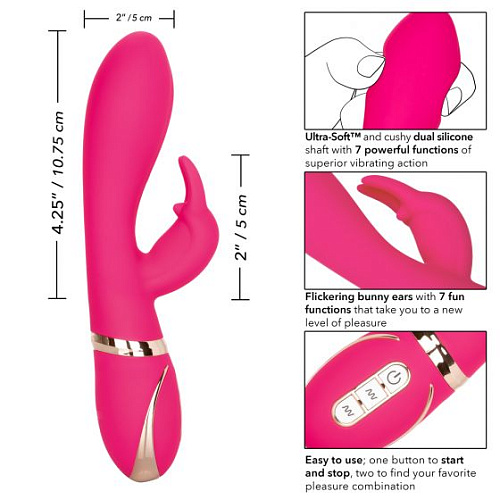 Розовый силиконовый вибратор с клиторальным отростком California Exotic Novelties Signature Silicone Ultra-Soft Rabbit SE-0609-35-3 (22,75 см)