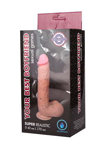 Реалистичный фаллоимитатор телесного цвета с мошонкой на присоске Bior toys EE-10235