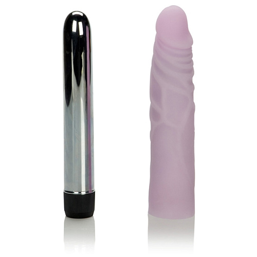 Рельефный вибратор сиреневого цвета со съёмной насадкой California Exotic Novelties Soft Touch Sleeve SE-0469-20-2 (20,5 см)