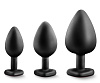 Набор чёрных анальных пробок с красным кристаллом-сердечком Blush Novelties Bling Plugs Training Kit BL-395825