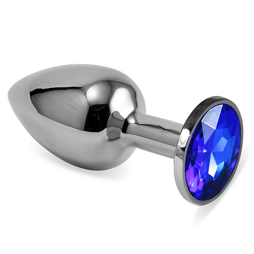Серебристая анальная пробка с гладкой поверхностью и синим кристаллом Lovetoy Silver Small RO-SS07 (7,6 см)