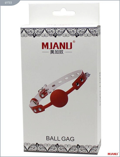 Розовый силиконовый кляп с фиксацией розовыми кожаными ремешками MJANU 69703