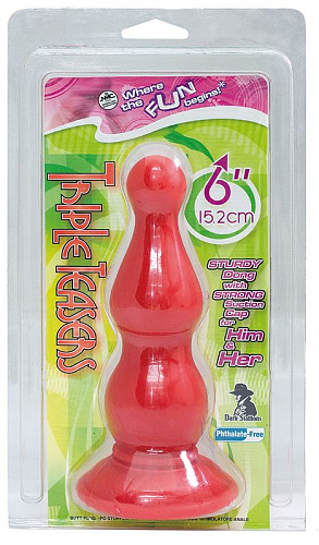 Красный анальный стимулятор NMC TRIPLE TEASERS DONG WITH SUCTION CAP 111412 (15,2 см)