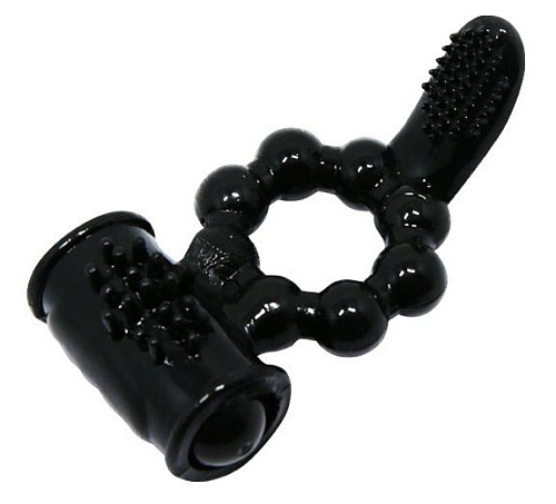 Чёрное эрекционное виброкольцо с щеточкой Baile BI-014075-1-0801