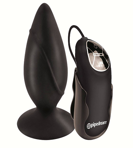 Чёрная анальная пробка с пультом управления Pipedream Elite Vibrating Plug PD4613-23 (11 см)