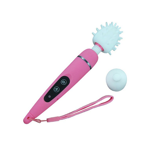 Розовый перезаряжаемый вибростимулятор с насадками Baile BW-055003-1-0101 (17,6 см)