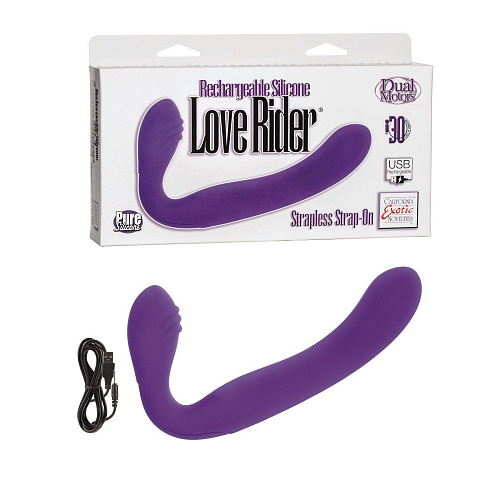 Перезаряжаемый водонепроницаемый фиолетовый страпон California Exotic Novelties Rechargeable Silicone Love Rider Strapless Strap-On SE-1499-65-3