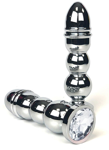 Серебристая анальная пробка-ёлочка с прозрачным кристаллом Vandersex 159-MAT16 (14,5 см)