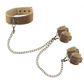 Коричневый кожаный ошейник с наручниками Shots Media BV OUCH! BROWN OU167BRN