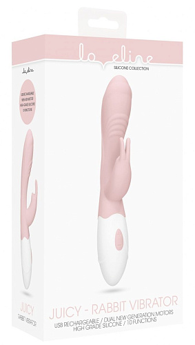 Розовый вибратор со стимулятором клитора Shots Media BV Juicy Rabbit LOV017PNK (19,5 см)