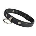 Чёрный кожаный чокер с подвесным колечком и заклепками Sitabella 3144-1