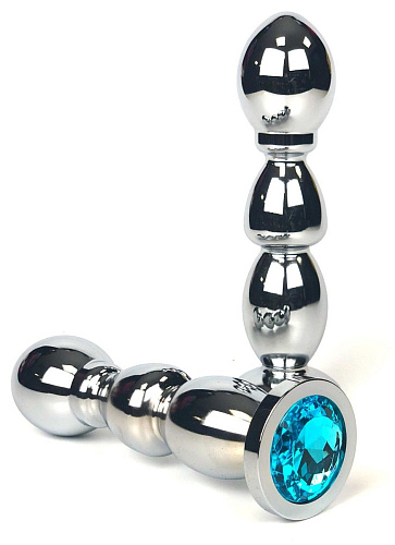 Серебристая анальная пробка-ёлочка с голубым кристаллом Vandersex 159-MAL9 (13 см)