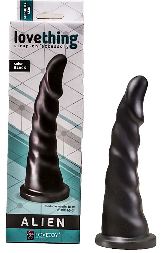 Чёрная насадка-фаллос для страпона со спиралевидным рельефом LOVETOY (А-Полимер) 130303 (18 см)