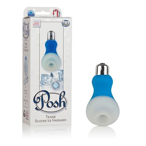Голубой мини-вибратор со съёмной насадкой для заморозки California Exotic Novelties Posh Silicone Ice Massager Tease SE-2078-10-3