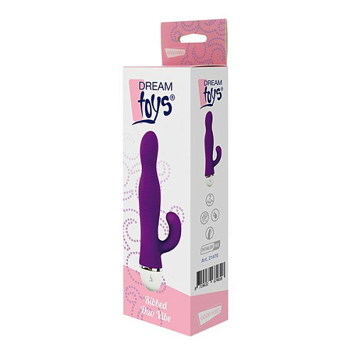 Фиолетовый вибромассажёр со стимулятором клитора Dream Toys RIBBED DUO VIBE 21470 (16 см)