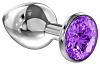 Малая серебристая анальная пробка с фиолетовым кристаллом Lola toys Diamond Purple Sparkle Small 4009-05Lola (7 см)