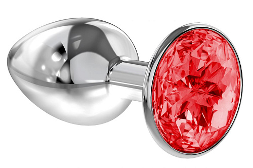 Малая серебристая анальная пробка с красным кристаллом Lola toys Diamond Red Sparkle Small 4009-06Lola (7 см)