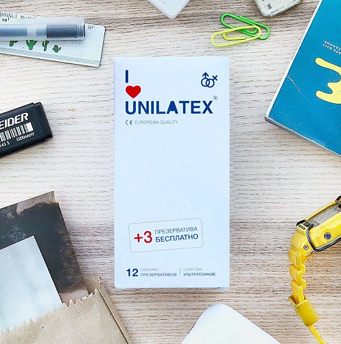 Ультратонкие презервативы Unilatex Ultra Thin №12 + №3 (12 шт + 3 шт)