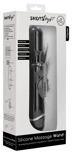 Чёрный универсальный массажёр Shots Media BV Silicone Massage Wand SHTO007BLK (20 см)