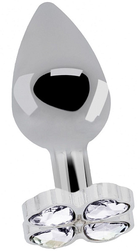 Серебристая анальная пробка с прозрачными кристаллами в форме клевера Shots Media BV RIC015SIL (8,2 см)