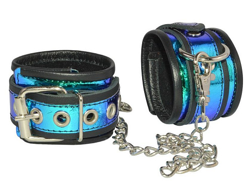 Чёрные поножи с синей голографической отделкой Sitabella 3069-19