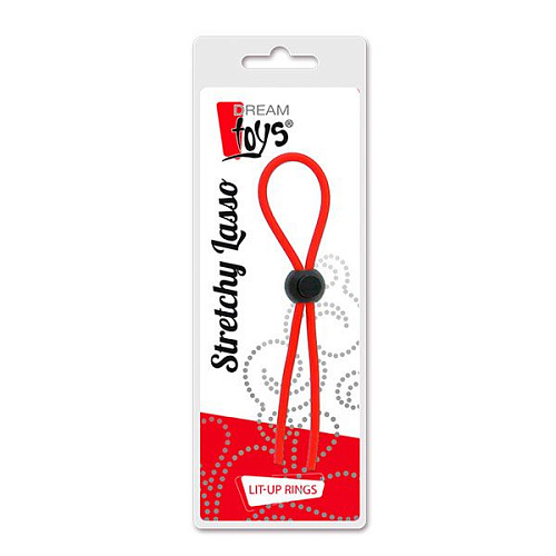 Красное эрекционное лассо с одной бусиной-утяжкой чёрного цвета Dream Toys STRETCHY THIN LASSO 21413