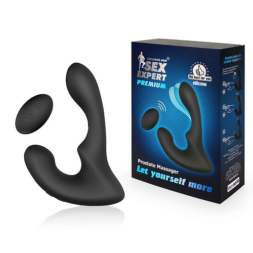 Чёрный силиконовый вибромассажёр простаты с пультом ДУ Bior toys SEM-55180