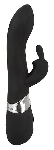 Чёрный перезаряжаемый вибратор с клиторальным отростком Orion Blacky 0584100 (21 см)