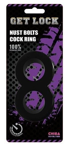 Чёрное гладкое двойное эрекционное кольцо Chisa Get Lock CN-100338180