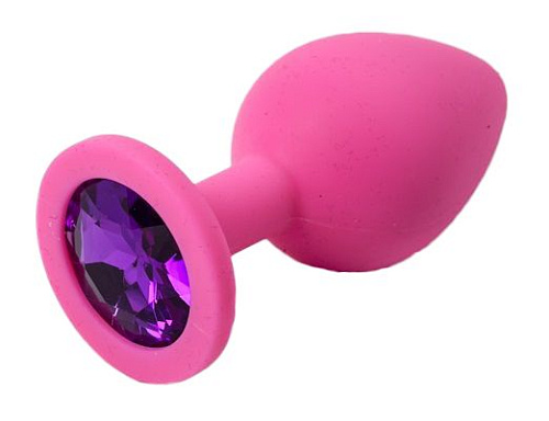 Розовая силиконовая пробка с фиолетовым кристаллом 4sexdreaM 47130 (8,2 см)