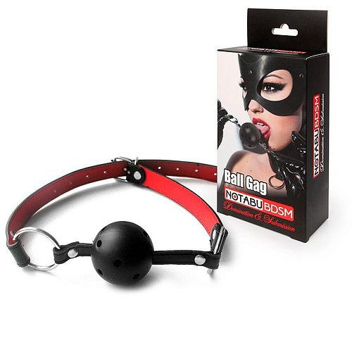 Чёрно-красный пластиковый кляп-шарик с колечком на ремешке Bior toys MLF-90083-1