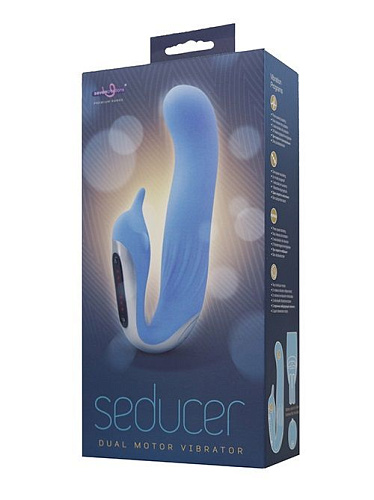 Голубой вибромассажёр с клиторальной стимуляцией Seven Creations SEDUCER DUAL MOTOR DOLPHIN VIBRATOR 50979 (15 см)