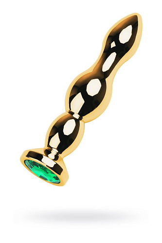 Золотистый анальный стимулятор с зелёным кристаллом ToyFa 717044 (13,5 см)