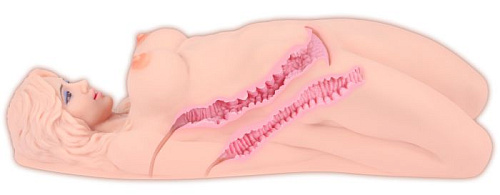 Мастурбатор телесного цвета с двумя упругими отверстиями для любви без вибрации KOKOS Veronia M01-003-06