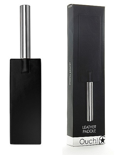 Чёрная прямоугольная шлёпалка Shots Media BV Leather Paddle OU020BLK (35 см)
