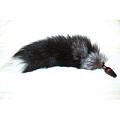 Большая анальная пробка чёрного цвета с лисьим хвостом окраса чернобурка Wild Lust BF40black/silver fox
