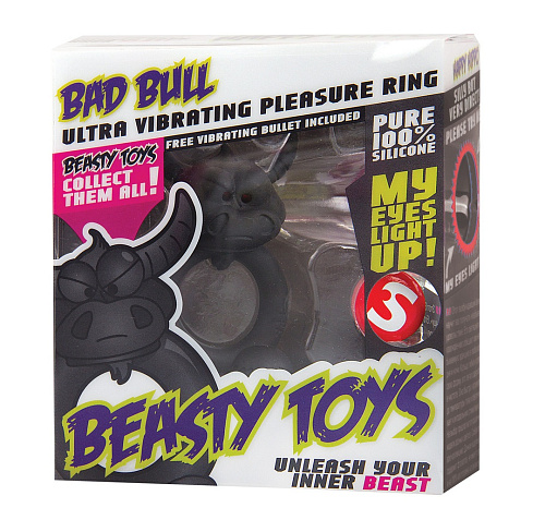 Чёрное эрекционное кольцо с вибрацией Shots Media BV Beasty Toys Bad Bull  SLI061