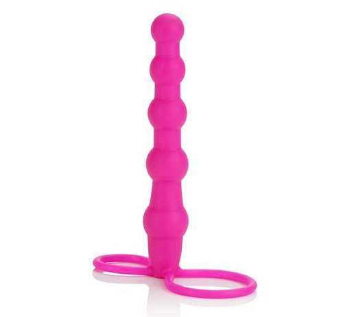 Розовая насадка для двойного проникновения California Exotic Novelties Silicone Love Rider Beaded Dual Penetrator SE-1515-30-3 (14,5 см)