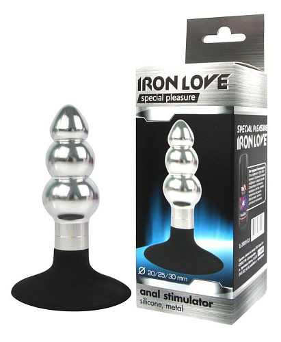 Серебристо-чёрная анальная пробка-ёлочка с круглым ограничителем Bior toys IL-28009-SLV (9 см)