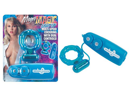 Голубое эрекционное кольцо с вибратором Seven Creations Light Up 2K455BLU-BCD