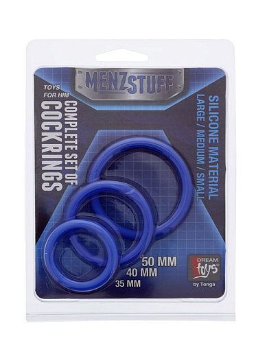 Набор из 3 синих эрекционных колец Dream Toys MENZSTUFF COMPLETE SET OF COCKRINGS 20040