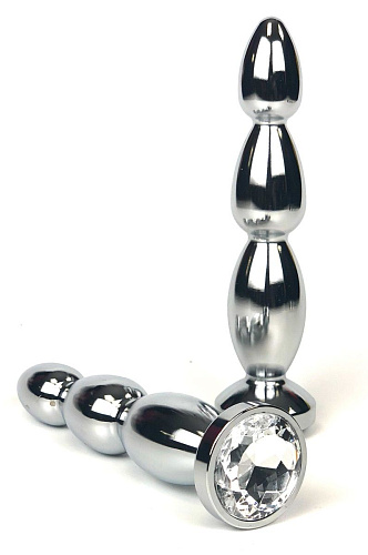Серебристая анальная пробка-ёлочка с прозрачным кристаллом Vandersex 159-MAS15 (13 см)