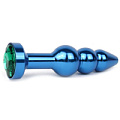 Удлинённая синяя анальная втулка с зелёным кристаллом Anal Jewelry Plug QBLU-07 (11,3 см)