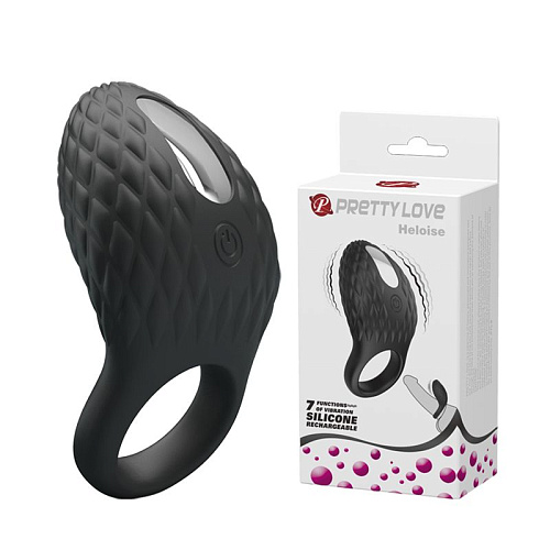 Чёрное эрекционное виброкольцо с рельефным дизайном Baile Heloise BI-210192