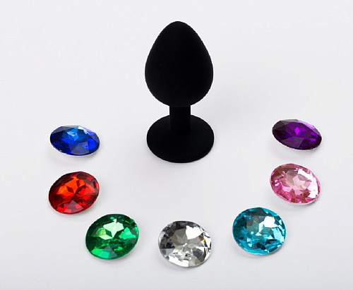 Чёрная большая силиконовая пробка с 7 сменными стразами 4sexdreaM 47467 (9,5 см)