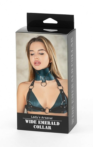 Изумрудный широкий ошейник с заклепками БДСМ арсенал Ladys Arsenal 67009ars