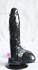 Чёрный вибромассажёр-реалистик с мошонкой на присоске с выносным пультом Sextoy 2011 00388 (21 см)